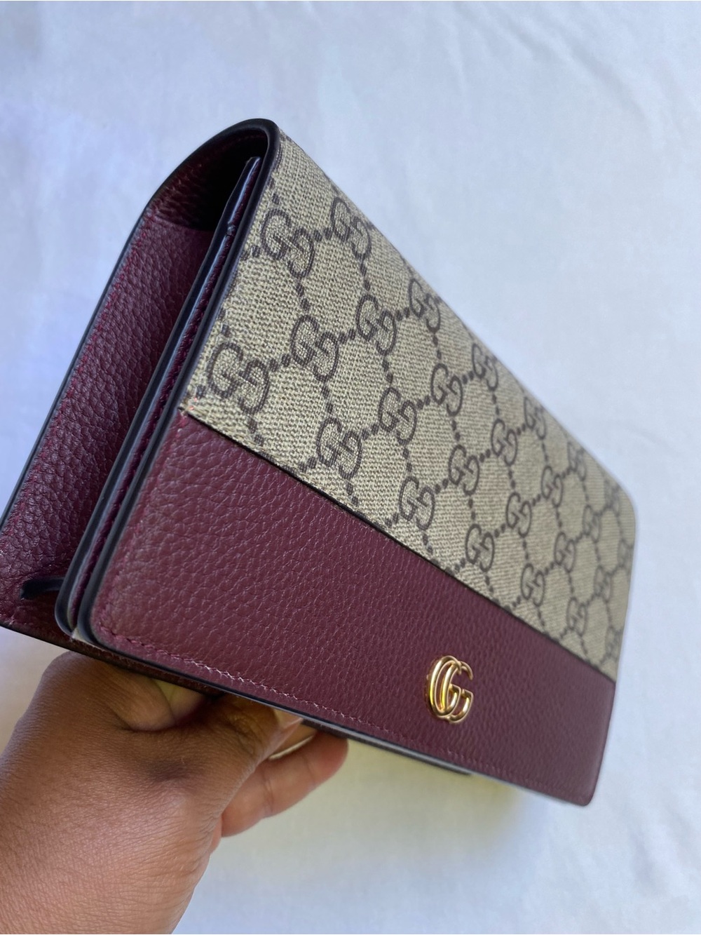 Brown & Burgundy Chain crossbody clutch bag - NOT REAL DESIGNER - Picture 6 of 7